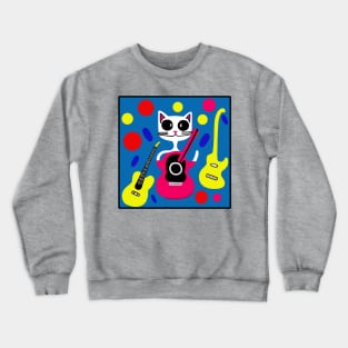 White Cat Guitar Rocker Crewneck Sweatshirt